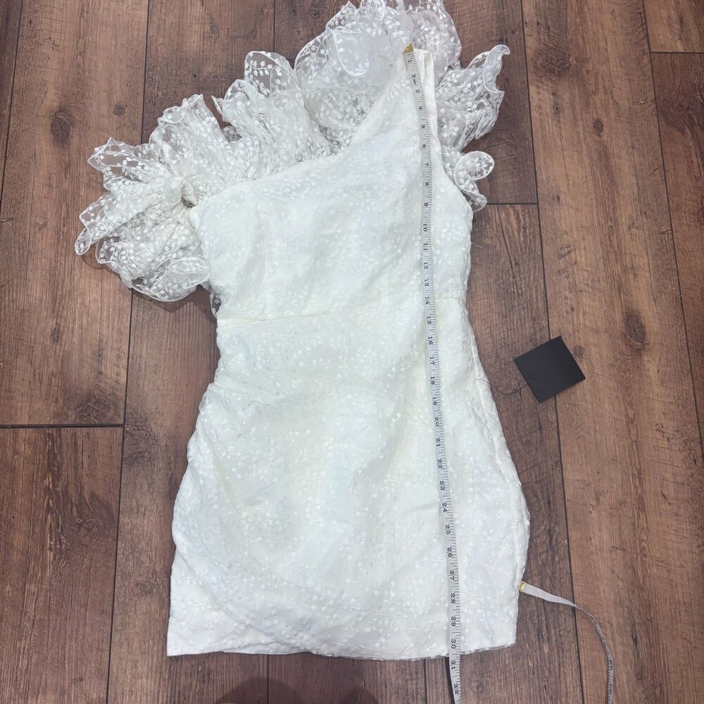 NWT Lulus Angelic Trend White Embroidered Ruffled One Shoulder Mini Dress Small - Picture 9 of 10